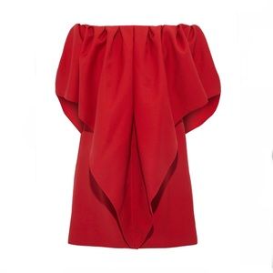 VALENTINO Off-the-shoulder gathered wool-crepe mini dress